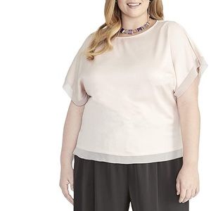 RACHEL Rachel Roy Hammered-Satin Sheer-Trim Blouse